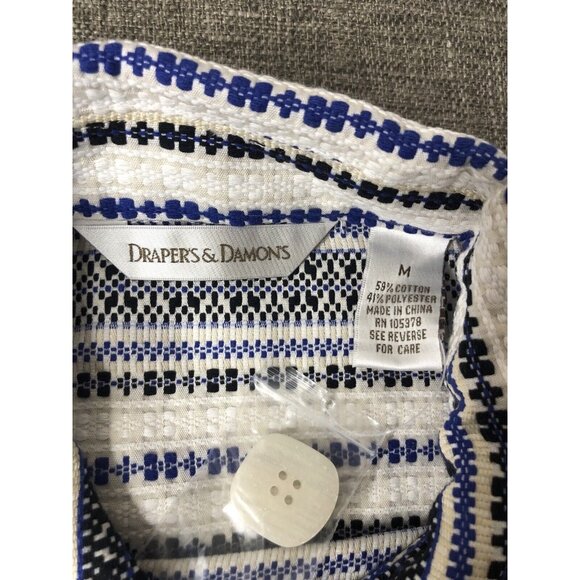 Drapers & Damons Womens Jacket Button Down Size Medium White Black Blue Striped - Picture 5 of 5